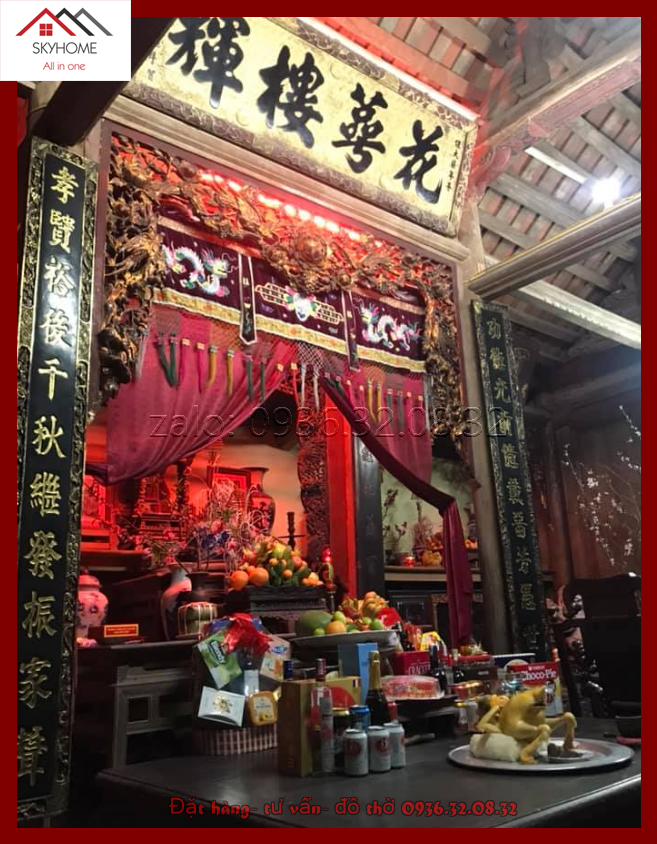 Hoành phi gỗ phòng thờ chữ Hoa ngạc lầu huy